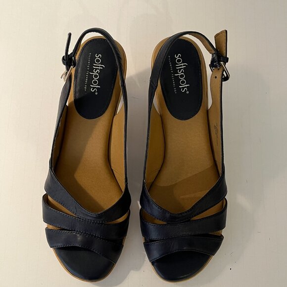 Softspots Strappy Slingback Leather Block Stack Heel Sandals Black Women's 9.5M - Picture 5 of 13